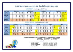 Calendarul școlar pentru anul de învățământ 2018-2019
